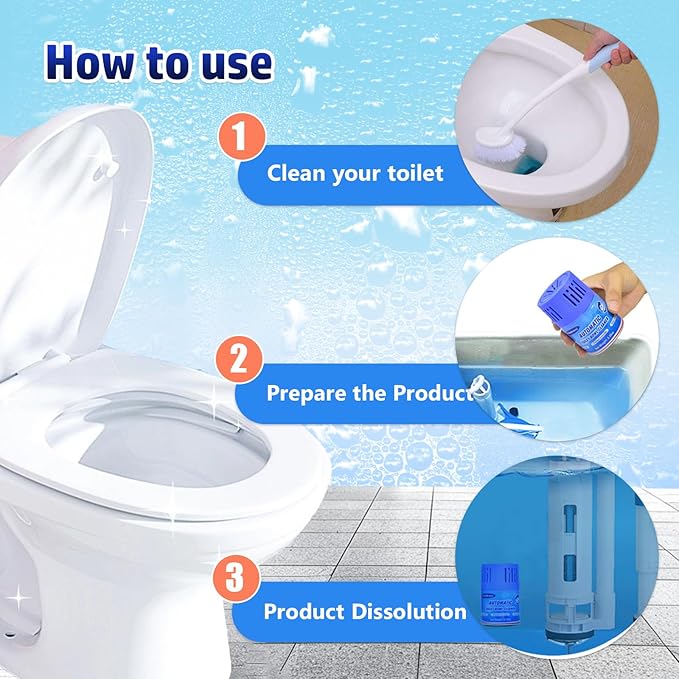 Automatic Toilet Bowl Cleaner Bottles, 2 Pack In-Tank Toilet Cleaner for Stain Build-Up Prevention, Blue Long-Lasting Toilet Tank Cleaner, Septic Safe, Fresh Scent, Up to 3 Months Each