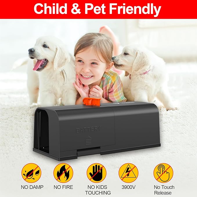 Mouse Traps Indoor for Home,Reusable Electric Humane Rat Trap with Upgraded Anti-Escape Design,Instantly Kill Rodent Zapper with Powerful Voltage,Effective Work for Mice in Living Room,Kitchen,Attic
