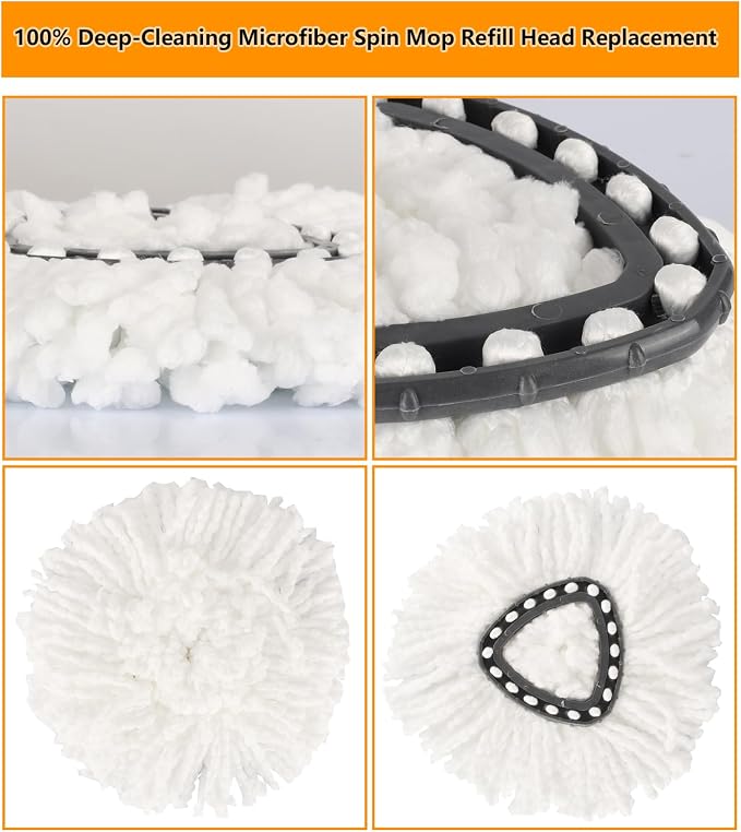 8-Pack Spin Mop Replacement Heads, 100% Microfiber Spin Mop Refills Heads for Easy Wring, 360°Micro Replacement Mop Head for Easy House Cleaning Floor Mopping - (White)