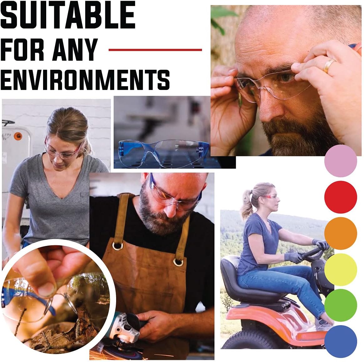 BISON LIFE Safety Glasses - Scratch Resistant Wrap Around Eyewear, Polycarbonate ANSI Z87.1 Impact Resistant Lens