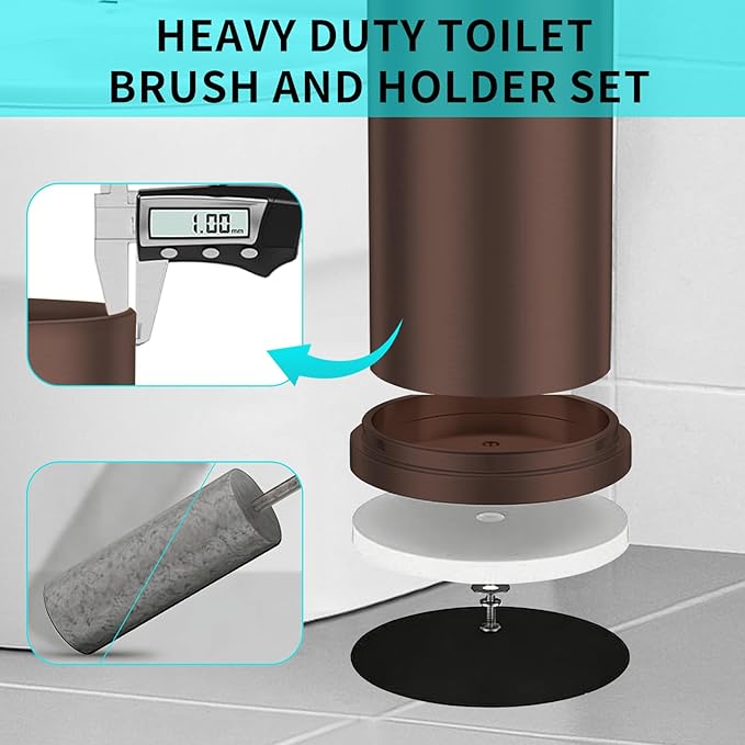 Bronze Toilet Brush and Holder Set,304 Stainless Steel Toilet Brush for Bathroom with Long Handle, Heavy Duty Toilet Bowl Brush,Removable Inner Bowl and Splash Protection,Deep Cleaning