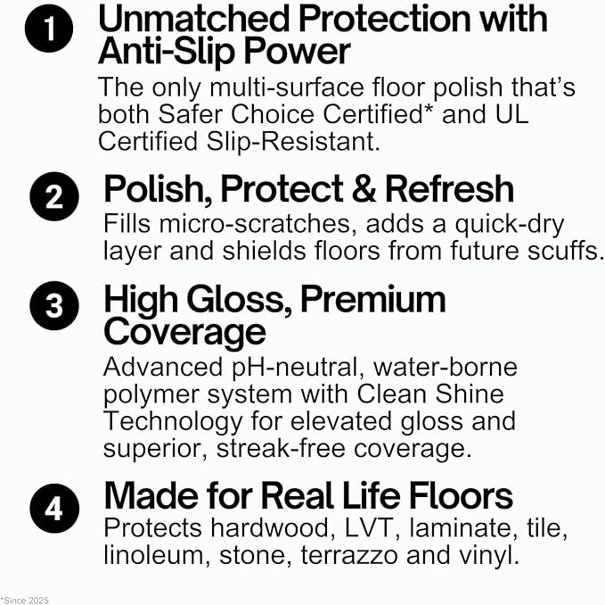 Quick Shine Multi Surface Floor Finish 27oz, 6Pk | Cleaner & Polish to use on Hardwood, Laminate, Luxury Vinyl Plank LVT, Tile & Stone | Safer Choice w/Clean Shine Technology | Shine-Protect-Refresh
