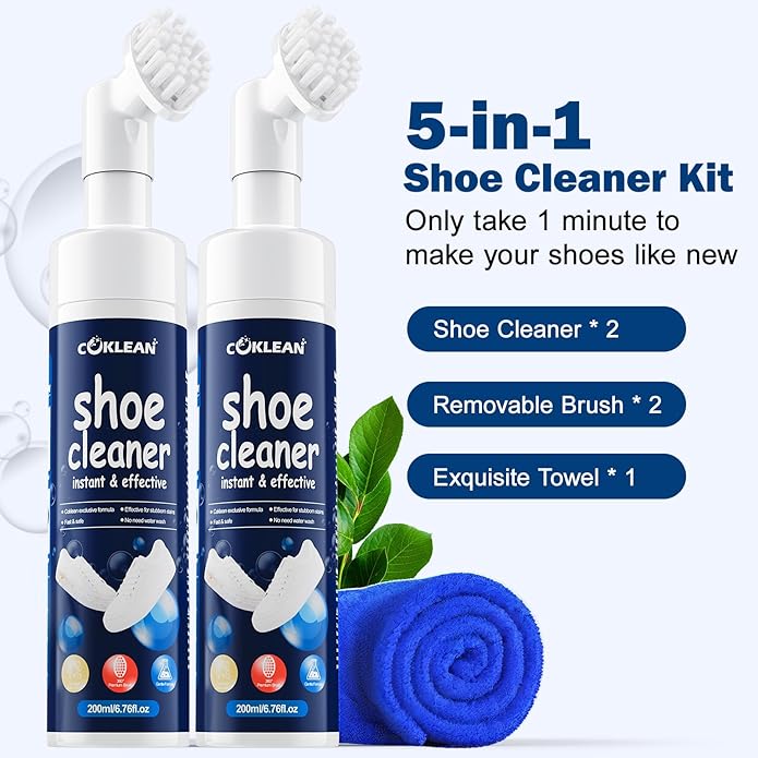 Water-free Sneaker Cleaner, White Shoe Cleaner Kit 6.76 OZ Foam for Tennis Shoes, Running, Golf, PU, Nubuck, Sole
