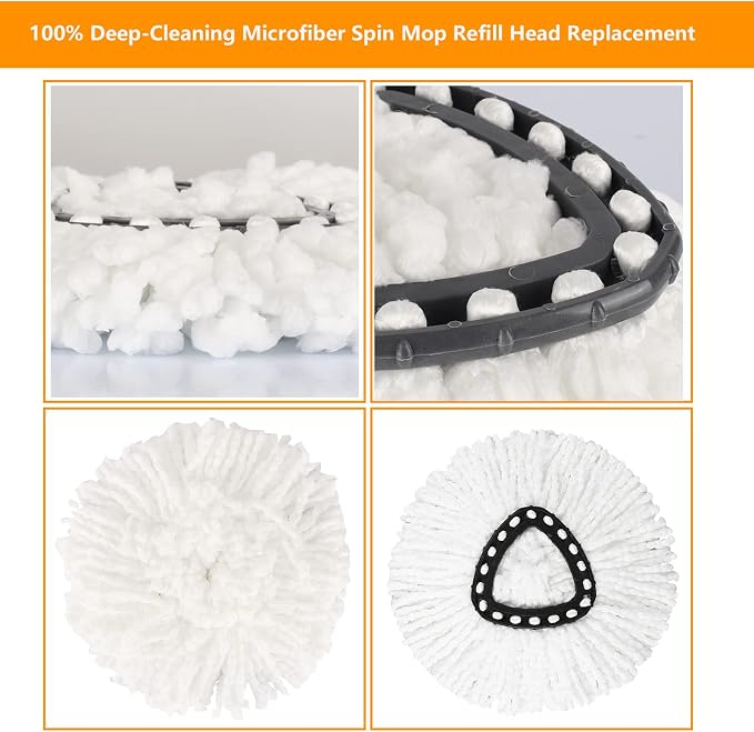 10Pack Spin Mop Replacement Heads,100% Microfiber Mop Head Replacement Compatible with Triangle Spin Mop, Easywring 1-Tank System, Easy Cleaning, Microfiber, Machine Washable