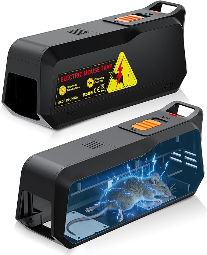 2 Pack Electric Mouse Trap Zapper with Powerful Voltage, Effective Electronic Mouse Traps Indoor for Home, No-Touch Disposal, Reusable Small Mice Catcher for Kitchen, Living Room and More