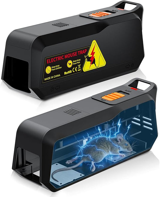 2 Pack Electric Mouse Trap Zapper with Powerful Voltage, Effective Electronic Mouse Traps Indoor for Home, No-Touch Disposal, Reusable Small Mice Catcher for Kitchen, Living Room and More
