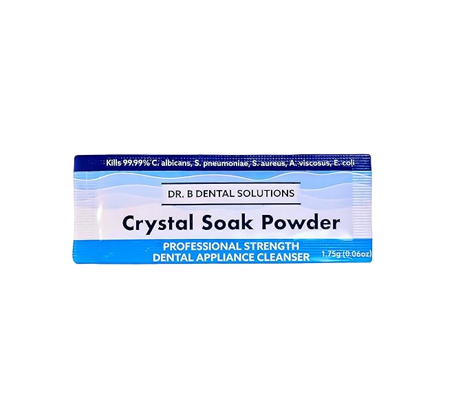 Dr. B Dental Solutions Powder Crystal Soak Cleanser, Ideal for Oral Appliances, Dentures, Night Guards, Retainers, Aligners, and Sleep Apnea Devices - 45 Single Use Packets