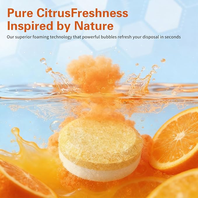 SOPAMI Garbage Disposal Cleaner Deodorizer Tablets 12 Pack Powerful XL Foaming Tablets with Fresh Citrus Scent, Natural Formula Cleans Sink Grind Chamber & Drainpipe, Dishwasher Cleaner Compatible
