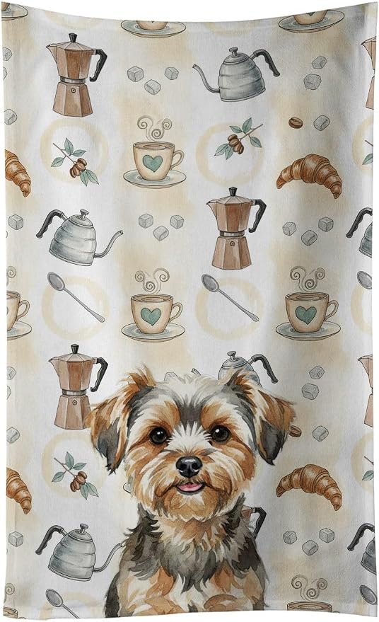 Caroline's Treasures Yorkiepoo Coffee Bar Kitchen Towel Velour Plush Front and Cotton Loop Back Machine Washable