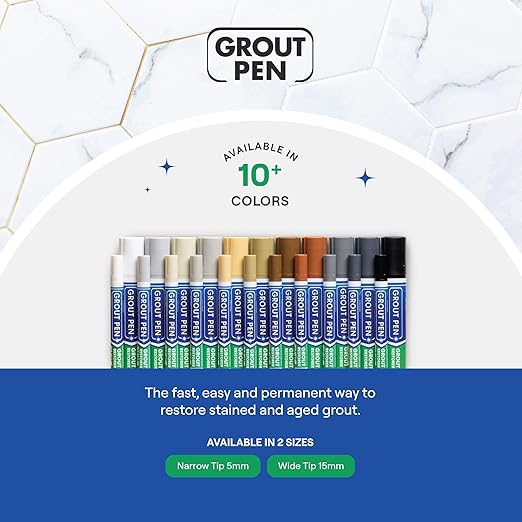 Grout Pen Grey Tile Paint Marker: Waterproof Grout Paint, Tile Grout Colorant and Sealer Pen - Grey, Narrow 5mm Tip (7mL) - 3 Pack