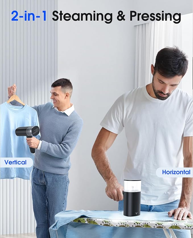 Handheld Steamer for Clothes, 1200W Foldable Travel Steamer, 20 Sec Preheat Garments Wrinkle Remover, 120V Portable Hand Iron with 150ml Water Tank, Clothes Steamer for Home Travel Black