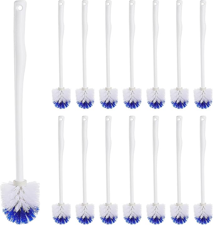 Willinglong 15 Pcs 18.5 Inch Toilet Bowl Cleaner Brush Bathroom Long Plastic Handled Cleaning Scrubber with Hook Hole Without Holder for Household Cleaning (Blue,White)