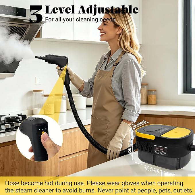 Steam Cleaner, 2500W Portable Handheld Steamer for Cleaning, Large Capacity Tank Pressurized Steam Cleaning Machine for Home, Car, Bathroom, Kitchen, Furniture, Grout, Floor, Tile (Yellow)