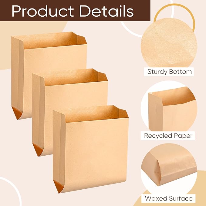 Waxed Kraft Feminine Hygiene Liner Bag, Business Restroom Bathroom Personal Dispensers 7.5 x 10" Waste Receptacle Paper Liners, Sanitary Napkin Disposal Bags, Kraft Bag (100 Pcs)