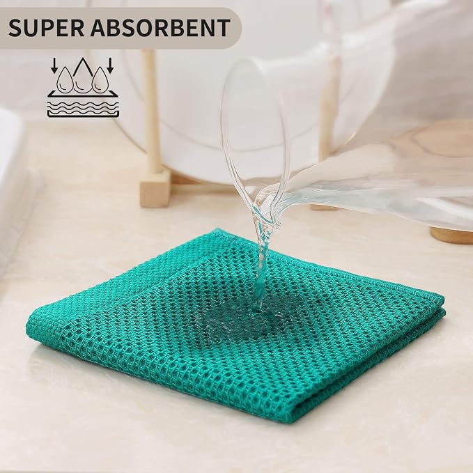 Kitinjoy 100% Cotton Kitchen Dish Cloths (12 X 12 Inches, Teal), 6 Pack Waffle Weave Ultra Soft Absorbent Dish Towels for Drying Dishes Quick Drying Kitchen Towels Dish Rags