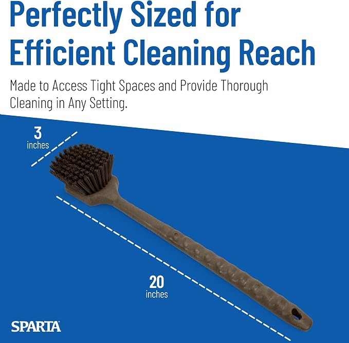 SPARTA 40501EC01 Plastic Large Scrub Brush, Kitchen Brush, Utility Brush With Long Handle For Cleaning, 20 Inches, Brown