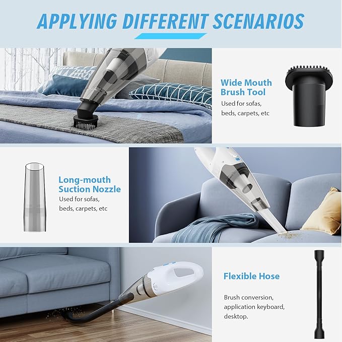 FUOAYOC Handheld Vacuum Cordless for Home/Car/Office, 6KPA Powerful Suction & 1.6lbs Lightweight, Mini Portable Hand Held Vacuum Cleaner with LED Light & Multi Accessories, Car Cordless Rechargeable