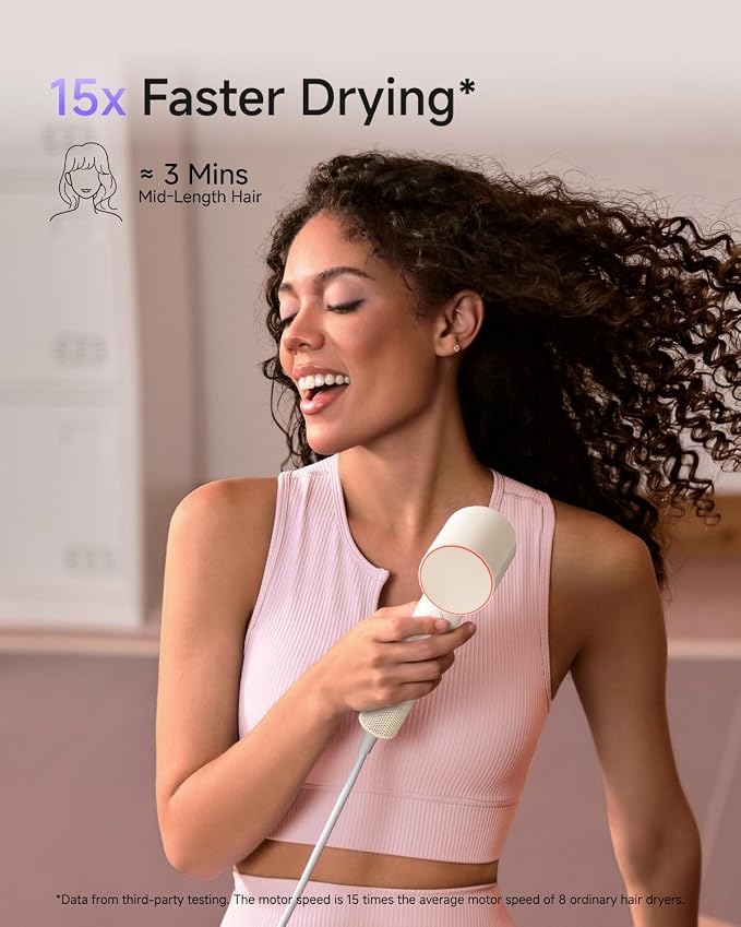 Laifen Air Hair Dryer, Lightweight and Palm-Sized Compact, 15× High-Speed Drying with 110, 000 RPM Powerful Motor, Smart Temperature Control, Mini Travel & Ionic Hair Dryers for Women, Milktea