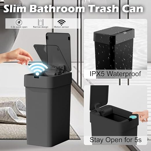 ELPHECO 2.5 Gallon + 4 Gallon Bathroom Trash Can with 120 Counts Trash Bags