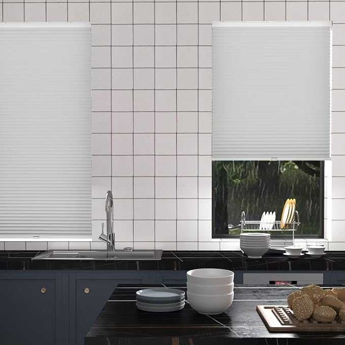 MYshade Cordless Cellular Window Shades No Tools No Drill Blackout Blinds for Indoor Windows Size 23" Wide X 64" Height White Room Darkening Window Blinds for Bedroom, Bathroom, Kitchen, Living Room