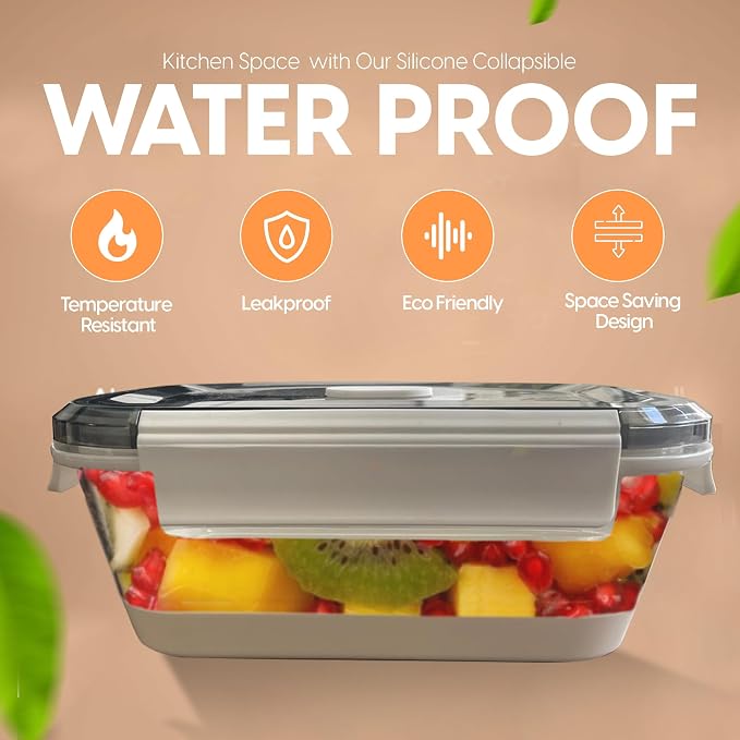 A MILLI Collapsible Food Storage Containers with Lids Set of 2, Silicone Meal Prep Containers, Foldable Stackable Lunch Box, BPA Free Microwave Freezer Dishwasher Safe, Space Saving Kitchen Camping RV