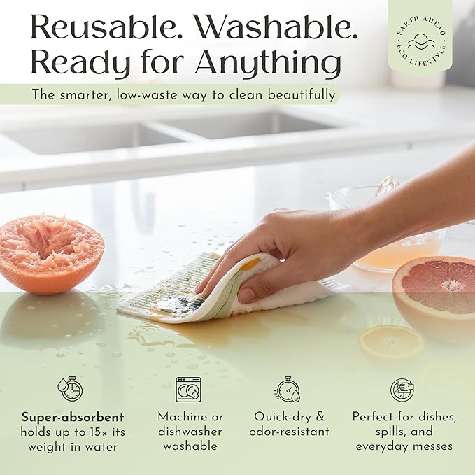Swedish Dishcloths – Floral Designs Gift Set – Reusable Compostable Cellulose Sponge Cloth – Eco-Friendly Paper Towel Alternative 6 Pack