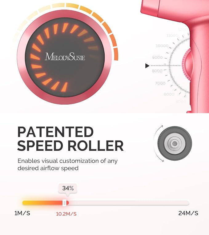 MelodySusie Hair Dryer with Diffuser, 1600W Fast Drying Low Noise Ionic Hair Dryer for Curly Hair with Diffuser,Nozzle and Hair Brush,120,000 RPM Blow Dryer Ideal for Women