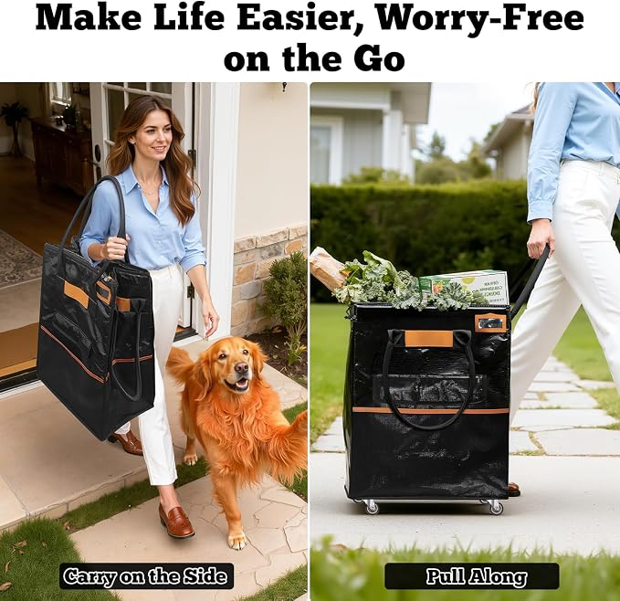 Reusable Grocery Bag on Wheels, 130L Large-Capacity Zippered Roller Tote, Carries Up to 90 LBS, Lightweight for Groceries, Laundry, Moving, Storage