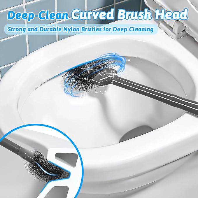 Sellemer Toilet Brush and Plunger Set, Curved Design Head Toilet Bowl Brush for Deep Cleaning, Heavy Duty Plunger for Bathroom, Grey, 2 Pack