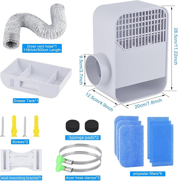 3-in-1 Indoor Dryer Vent Kit,Upgrade Energy Efficient Dryer Lint Trap,6 Polyester Filter&10ft Dryer Vent Hose & Water Drawer System for Electric Clothes Dryers，Enhanced Air Quality