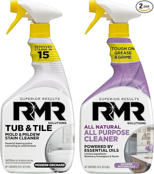 RMR Surface Saver System – Tub & Tile Stain Remover + All Natural All Purpose Cleaner, 2-Step Bathroom & Surface Cleaning Bundle for Tile, Grout, Shower, Tub, Counters & More, 2–32 Oz Bottles