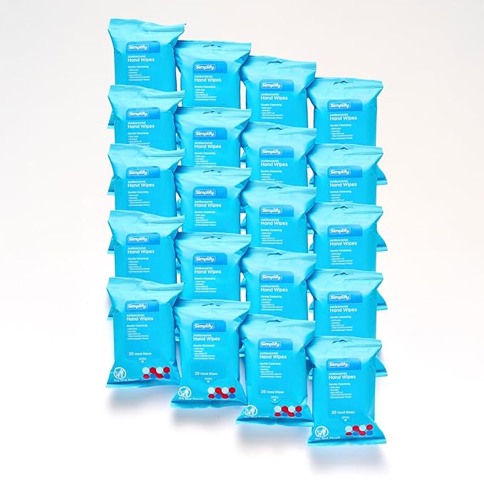 Simplify Hand Wipes 20 ct (24 pack, 480 Total Wipes). Gentle Cleansing with Aloe, Scented and Dermatologist Tested