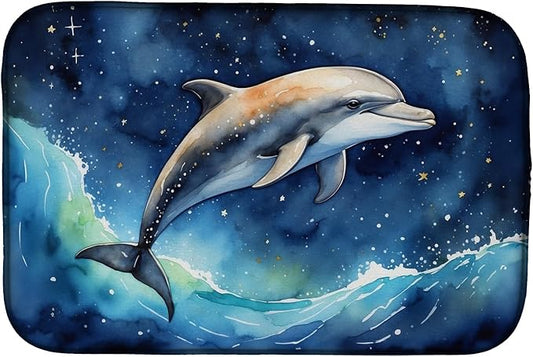 Caroline's Treasures Dolphin in a Starry Sea Dish Drying Mat Absorbent Dish Drying Mat Pad for Kitchen Counter Dish Drainer Mat for Countertop, 14 x 21", Multicolor