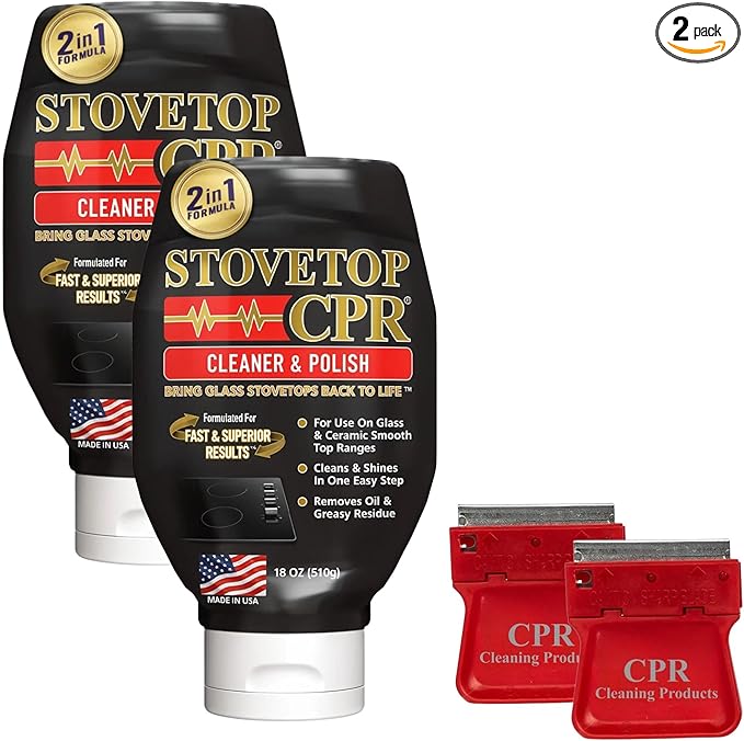 Stovetop CPR 2-in-1 Glass Stovetop Cleaner and Glass Polish(18oz)-Ceramic Top Stove Cleaner, Oven Top, Cooktop, Electric Stove Ceramic (18 Ounce (Pack of 2))