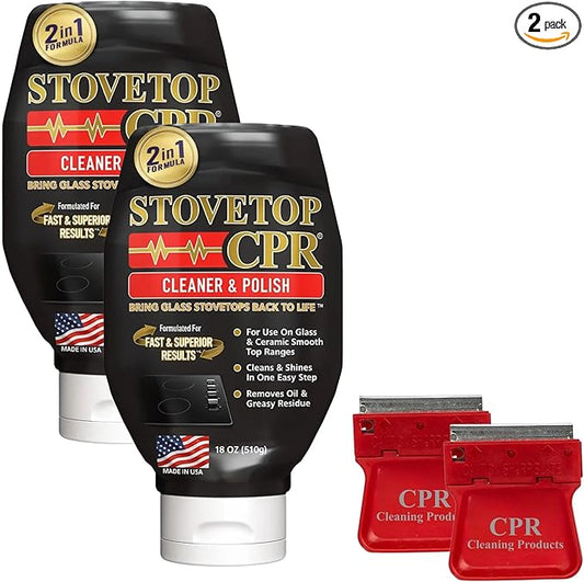 Stovetop CPR 2-in-1 Glass Stovetop Cleaner and Glass Polish(18oz)-Ceramic Top Stove Cleaner, Oven Top, Cooktop, Electric Stove Ceramic (18 Ounce (Pack of 2))