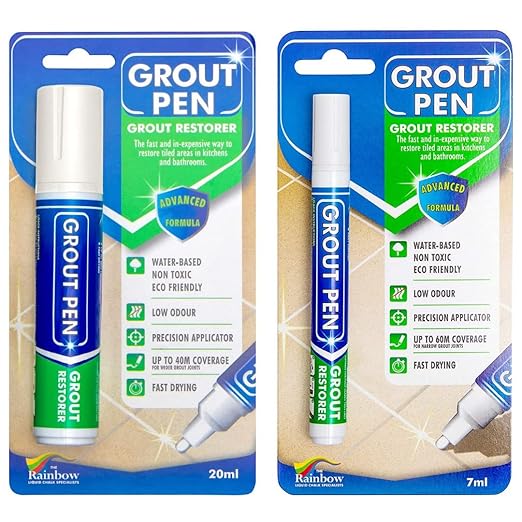 Grout Pen Tile Paint Marker: Waterproof Grout Colorant and Sealer Pen to Renew, Repair, and Refresh Tile Grout - Cleaner Coating Stain Pens - 2 Pack, 15mm Wide Ivory and 5mm Narrow White Tip