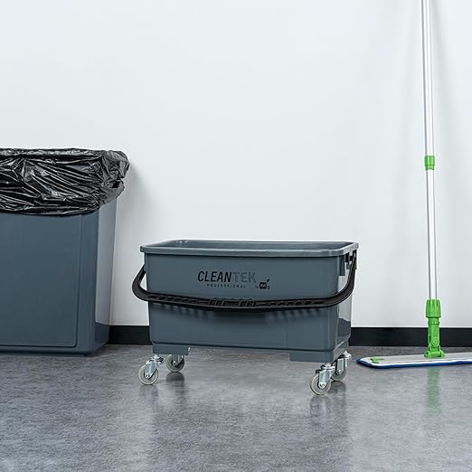Restaurantware-Clean Tek Professional 25 Quart Cleaning Bucket, 1 Bucket With Wheels - Heavy-Duty, Comfortable Handle, Gray Plastic Pail, Portable, For Restaurant, Home, School, Office, And More