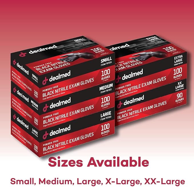 Dealmed Black Nitrile Exam Gloves – Disposable Multi-Purpose Use Medical Gloves Use for First Aid and Medical Facilities
