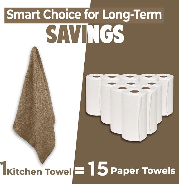 DAN RIVER Premium Tan Kitchen Towels - [Pack of 6] 100% Cotton (16x 26 Inches) -Super Soft, Highly Absorbent Hand Towels, Quick Dry, Dish Towels, Tea and Bar Towels Set