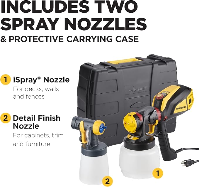 Wagner Spraytech 02419307 FLEXiO 595 Handheld HVLP Paint Sprayer, Sprays Most Unthinned Latex, Includes Two Nozzles - iSpray & Detail Finish Nozzle, Complete Adjustability, Lightweight Design