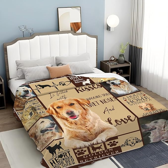 Tijuboni Golden Retriever Throw Blanket Dog Gifts for Girls Boys Women Men Kids Adults Soft Flannel Fleece Blanket for Couch Sofa Bed Home Decor 60"x80"