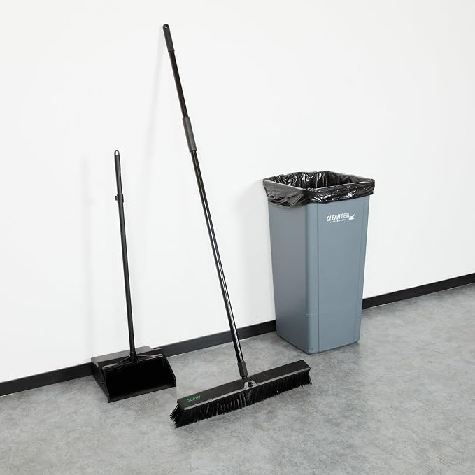 Restaurantware-Clean Tek Professional 23.62 Inch Push Broom, 1 Heavy-Duty Broom with 59” Handle - Medium Bristles, 2 Handle Attachment, Wooden, Commercial Use, for Deck, Garage, Yard, Patio