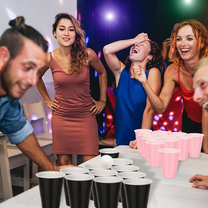 100PCS 16 oz Black Plastic Cups, Disposable Party Cups for Graduation Weddings, Birthdays & Festive Celebrations, Beverage Holiday Camping Barbecues, Reusable Party Supplies