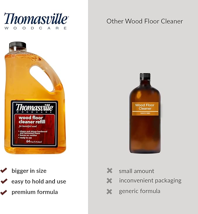 THOMASVILLE WOOD FLOOR CLEANER REFILL - Multisurface Wood Cleaner and Polish Furniture Quick Shine Restorer Protector Kitchen Cabinets Surface Cleaner House Cleaning Supplies Home Improvement