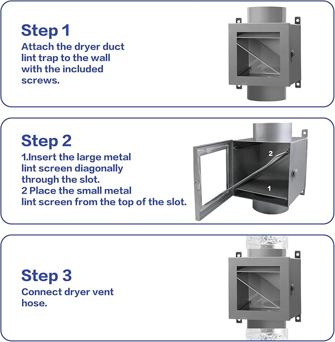 Dryer Duct Lint Trap,Inline Dryer Lint Trap Box,lint trap for Dryer Vent for Electric Clothes Dryers with 4inch 8FT Dryer Vent Hose, 2 Clamps, 2 Metal Filter Screens