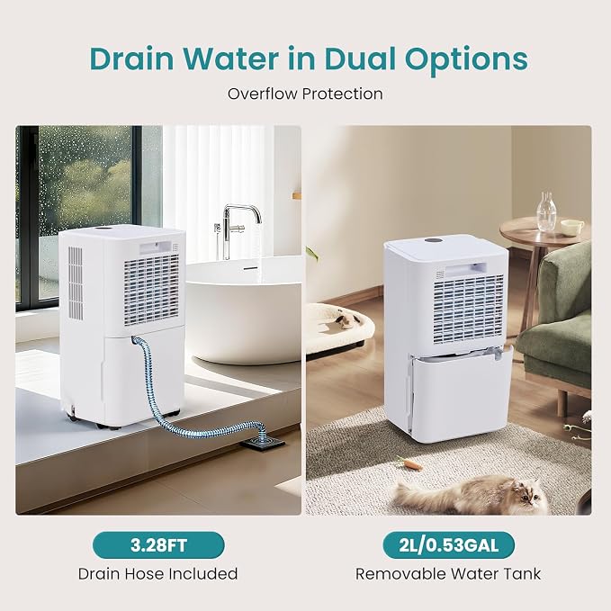 DUMOS 30Pints Dehumidifier with Drain Hose, Most Efficient Energy Star, 2,000 Sq.Ft Dehumidifier for Basement, 0.53 Gallon Tank, Low 38dB, Smart Humidity Ring, Ideal Humidity Remover for Home, Bedroom