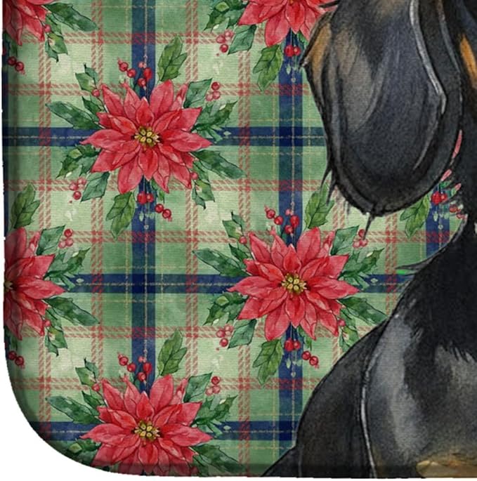 Caroline's Treasures Longhaired Black and Tan Dachshund Christmas PoinsettIas Dish Drying Mat Absorbent Dish Drying Mat Pad for Kitchen Counter Dish Drainer Mat for Countertop, 14 x 21", Multicolor