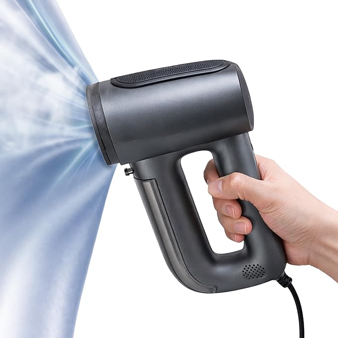 HubiCare Vacuum Garment Steamer, 2.5m Extra-Long Cord, Fabric-Grip Suction with Higher-Output Steam, Handheld Steamer for Clothes, 110–120V, Lightweight, Metallic Black