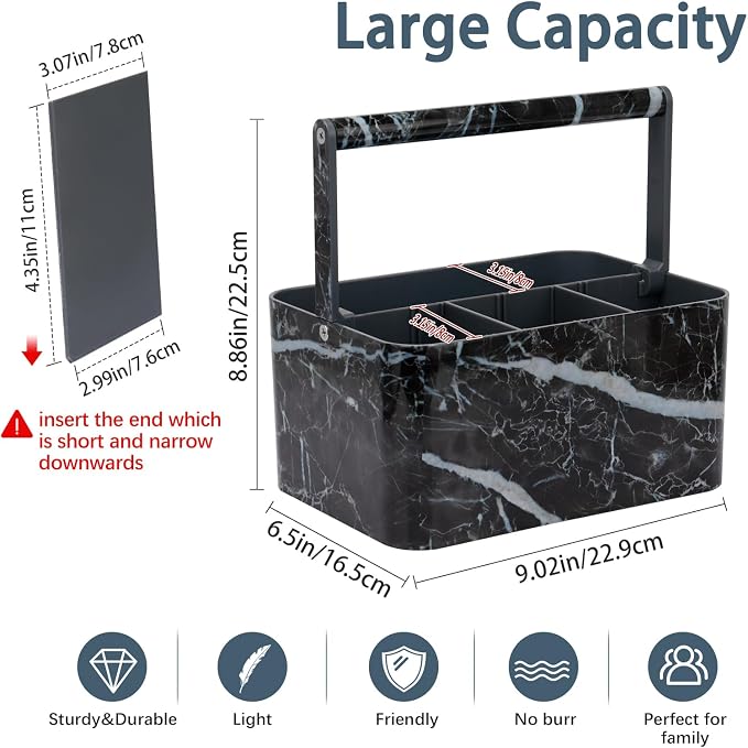 BYUNER Plastic Shower Caddy Dorm: Portable Bathroom Caddy Organizer for College with Handle and Adjustable Divider, Utility Hard Shower Basket Bin Tote for Toiletry,Shampoo,Soap,Cleaning Product