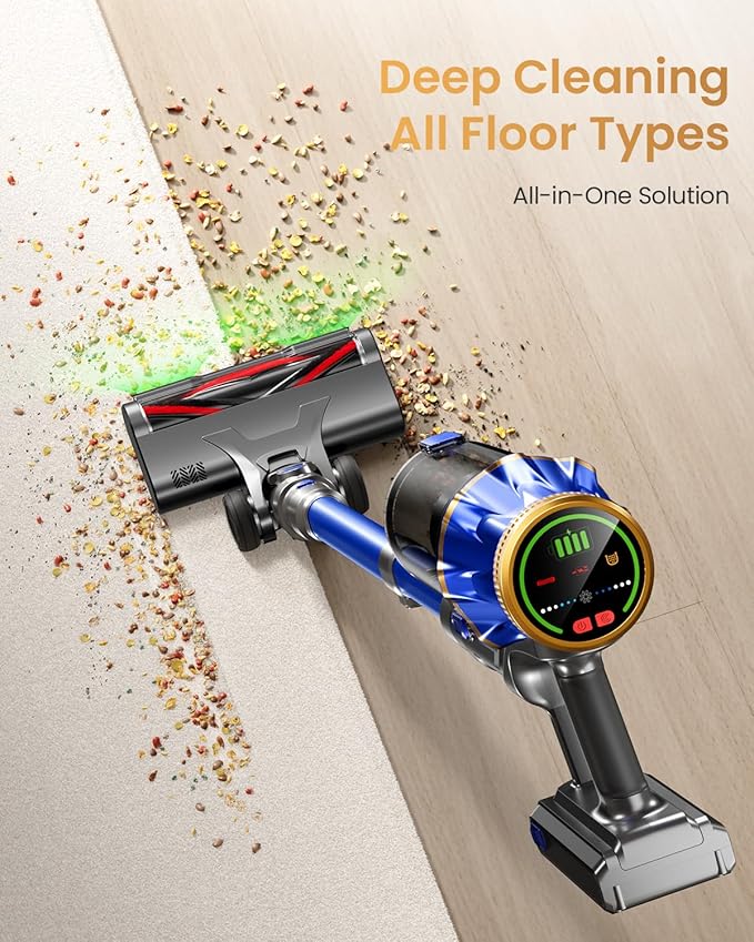 Cordless Vacuum Cleaner, Upgraded 650W 60KPA 70Mins Vacuum Cleaners for Home, Self-Standing Stick Vacuum Cleaner, Anti-tangle Wireless, OLED Screen, 1.8L Cup for Hardwood Floors,Carpet,Pet Hair,Car
